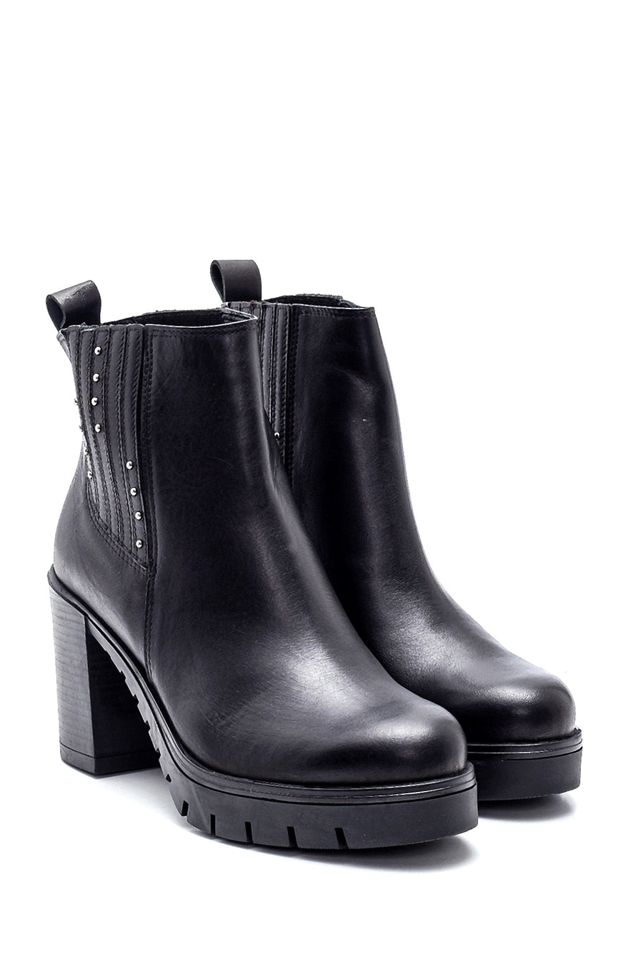 Women's Leather Platform Heeled Boots