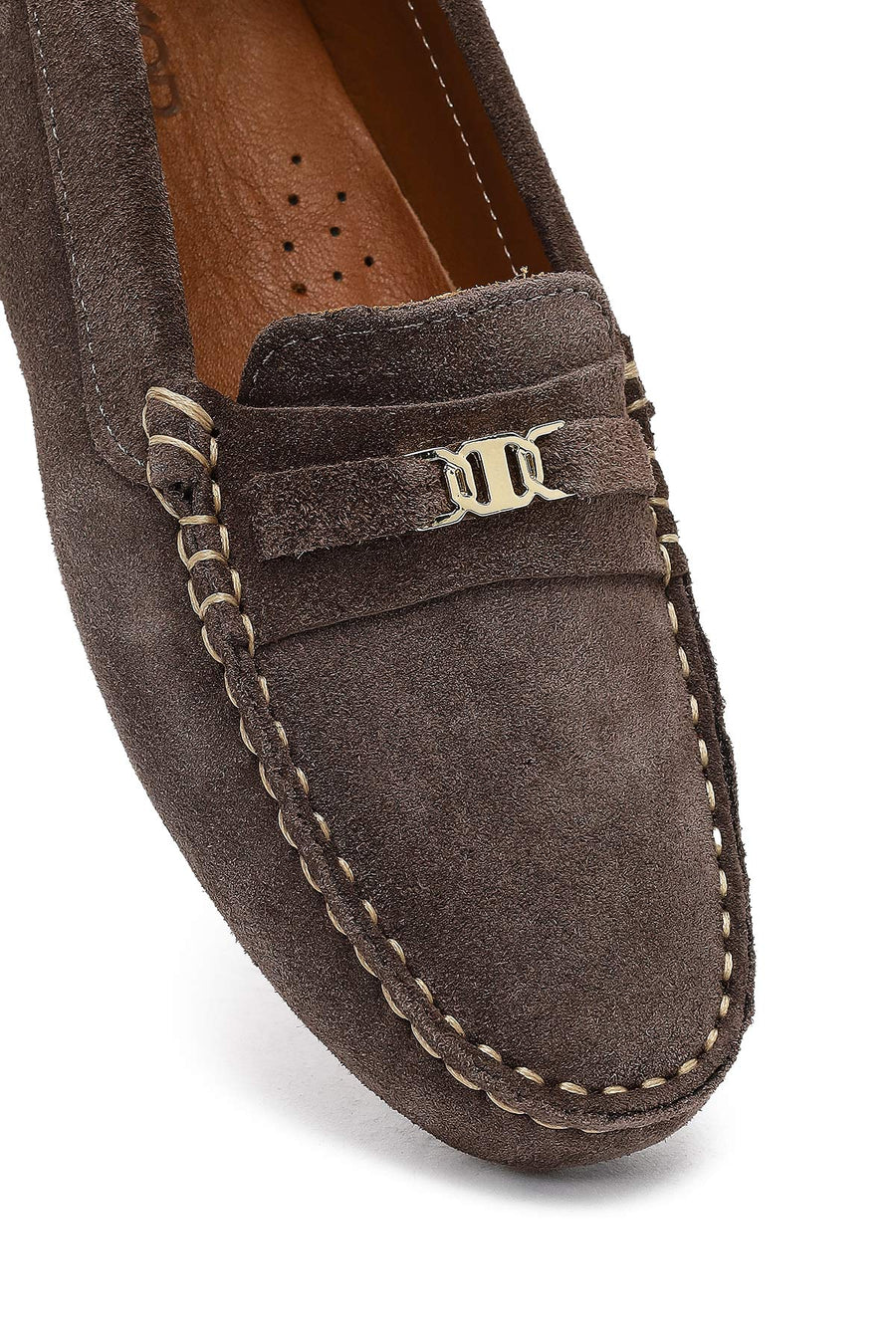 Women Mink Buckled Suede Leather Loafer