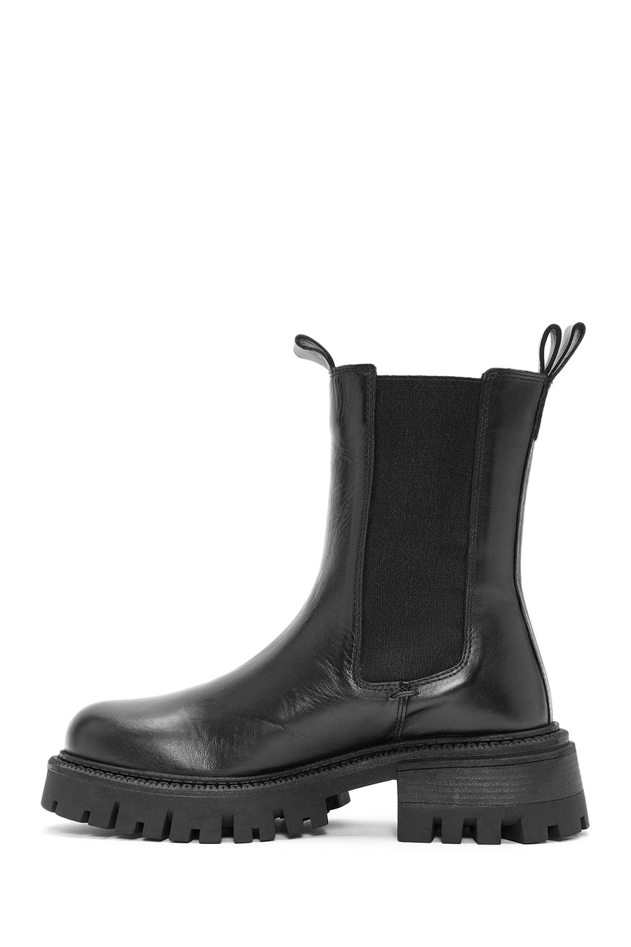 Women's Black Thick Soled Leather Chelsea Boots