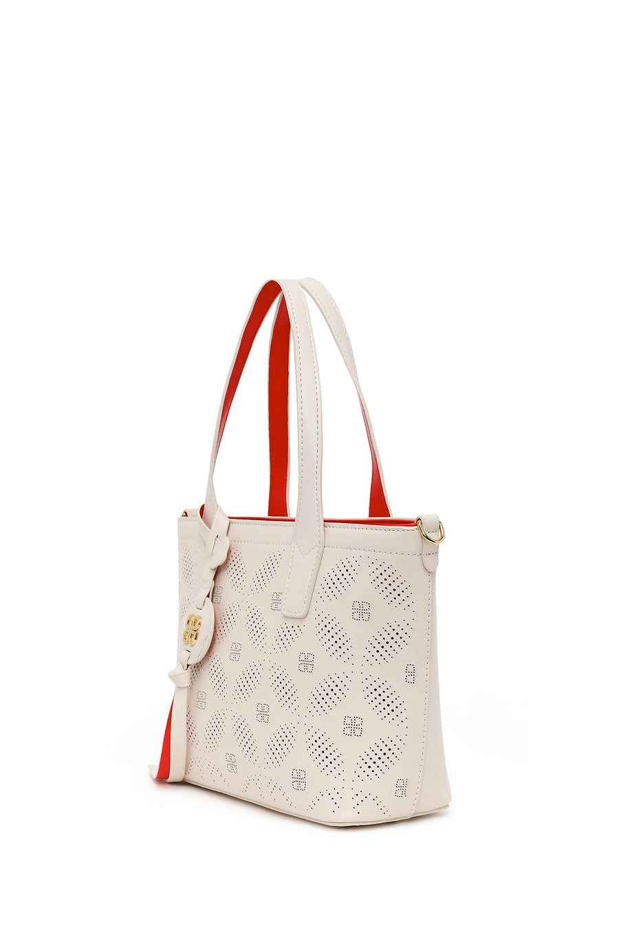 Woman White Long Strap Patterned Shoulder Bag