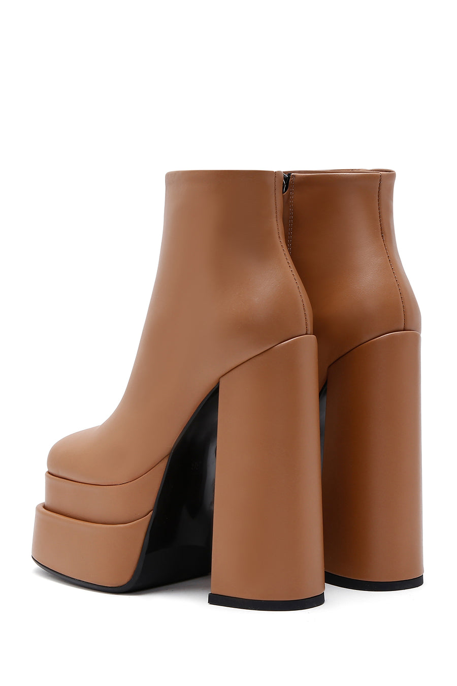 Women's Tan Leather Platform High Heel Boots