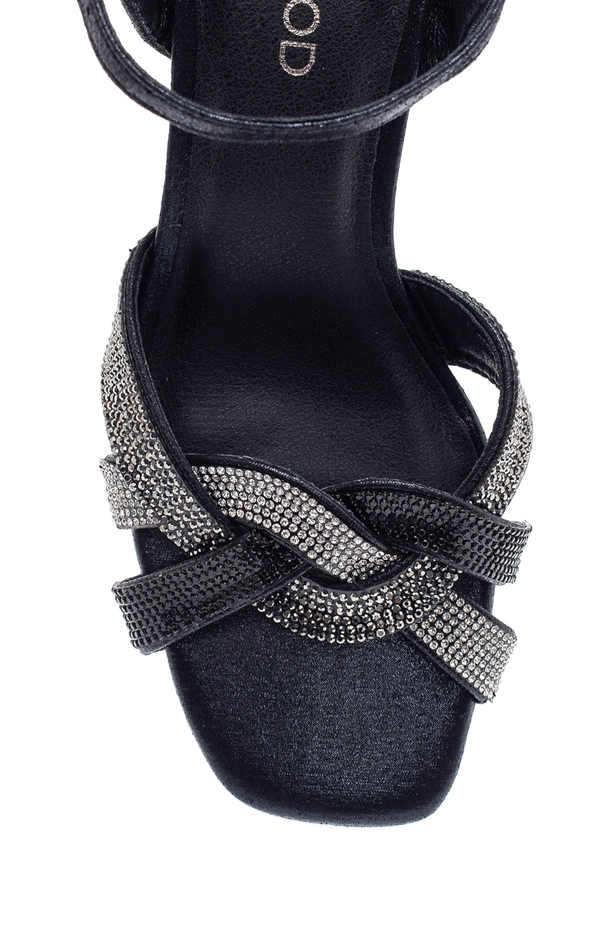 Women's Black Stone Thick Heeled Sandals