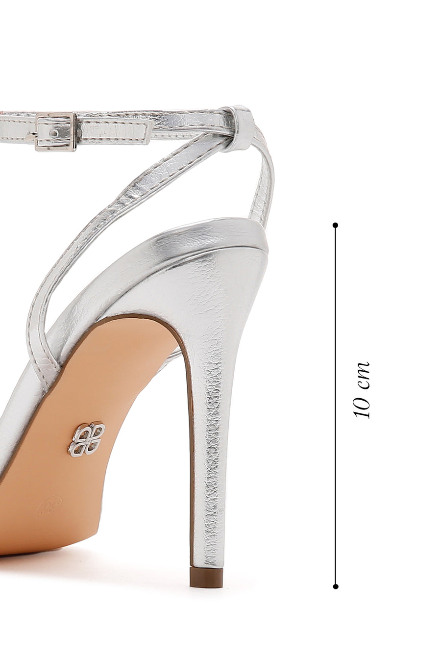Women's Grey Metallic Ankle Strap High Thin Heel Sandals