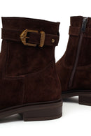 Woman Brown Zip Closure Buckled Suede Leather Boots | Derimod