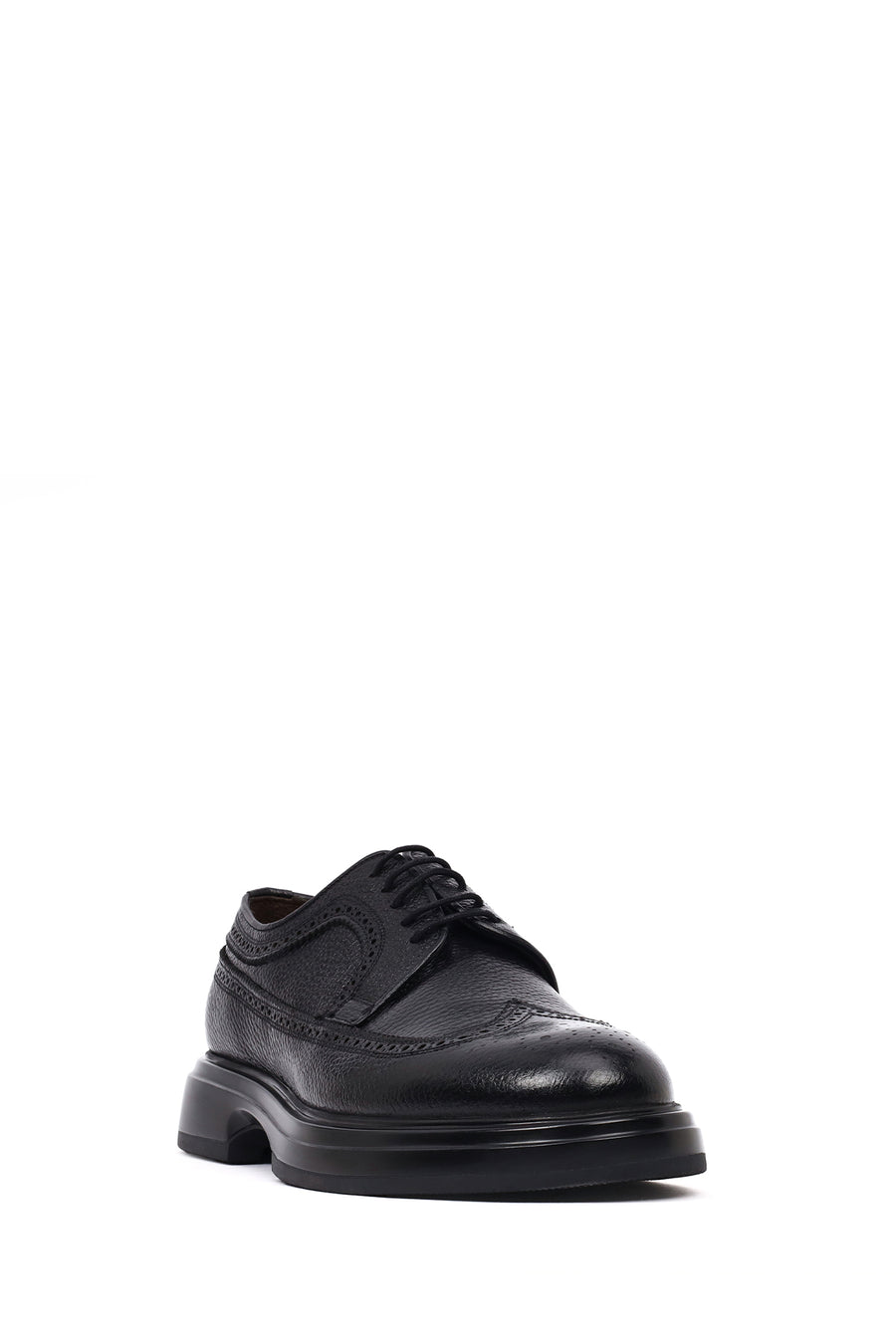 Men's Black Lace-Up Thick-Soled Leather Casual Shoe