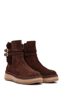 Woman Brown Zip Closure Suede Teddy Boots | Derimod