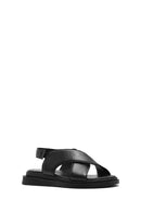 Women's Black Elastic Leather Sandals | Derimod