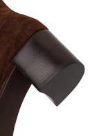 Woman Brown Zip Closure Printed Thick-Heeled Suede Boots | Derimod