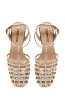 Woman Gold Ankle Buckle Open-Back Stiletto High Heel | Derimod