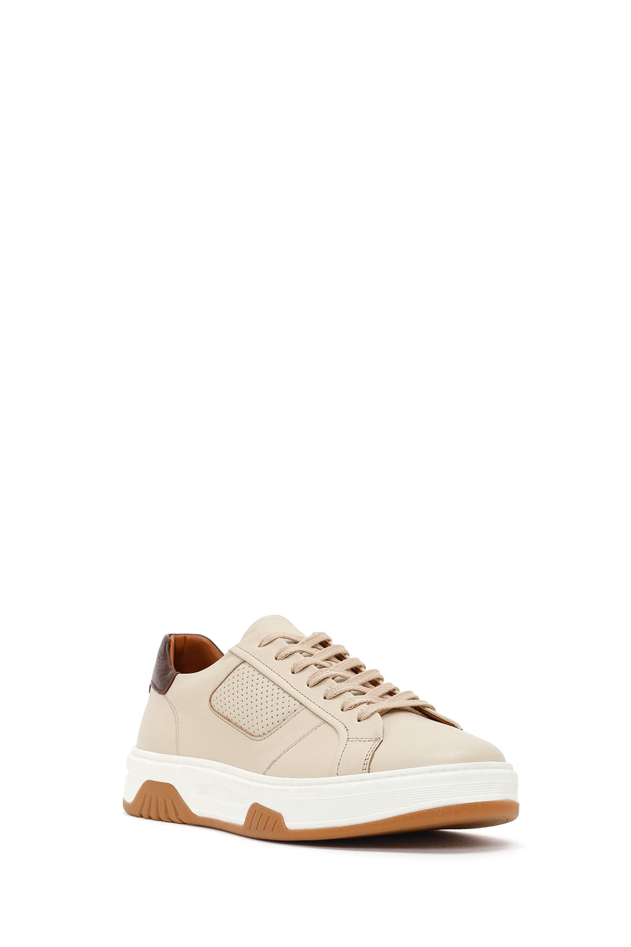 Men's Beige Chunky Sole Lace-up Leather Sneaker