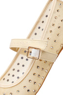 Women's Fabric Ballet Flats with Gold Buckle and Rhinestones | Derimod