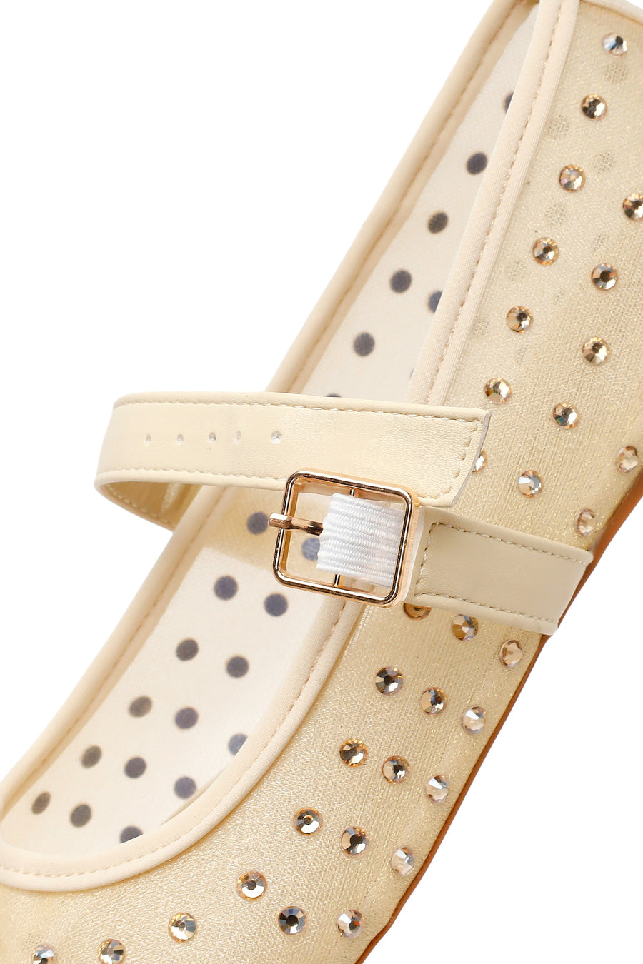 Women's Fabric Ballet Flats with Gold Buckle and Rhinestones