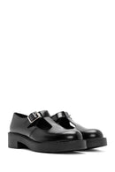 Women's Black Leather Strap Masculine Shoes | Derimod