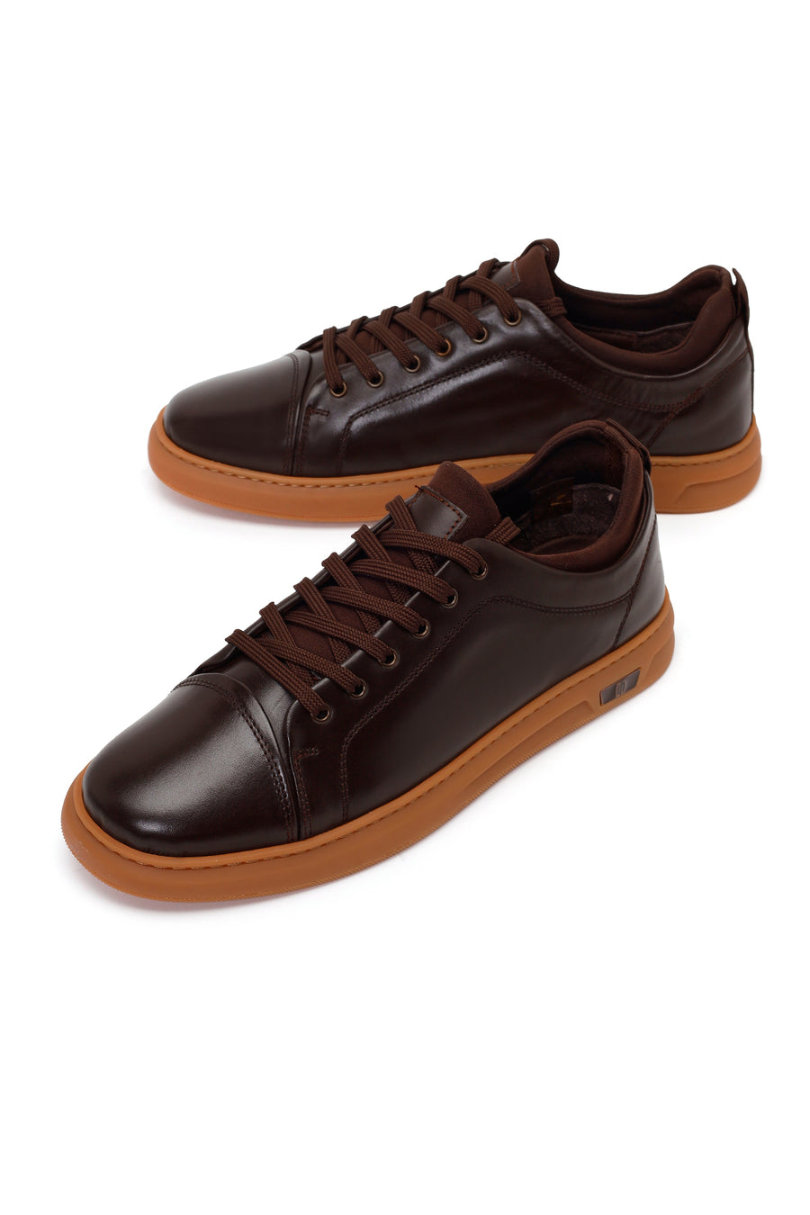 Erkek Kahverengi Bağcıklı Deri Sneaker