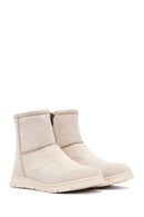 Women's Beige Zippered Suede Teddy Boot | Derimod