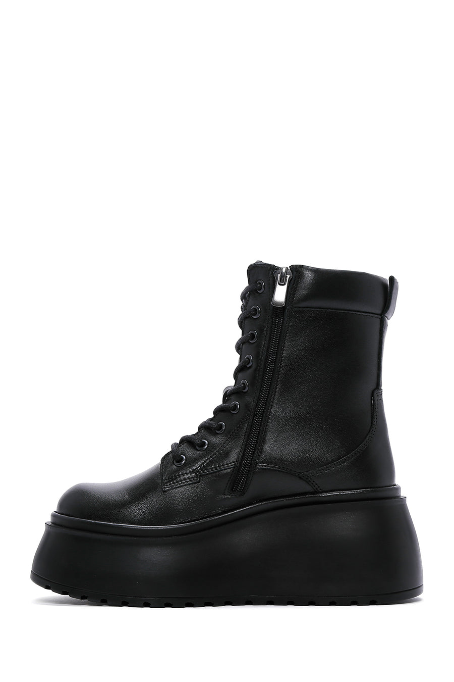 Women's Black Leather Platform Boots