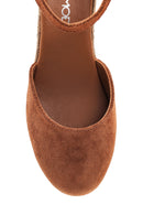 Women's Tan Suede Leather Wedge Heel Espadrille | Derimod
