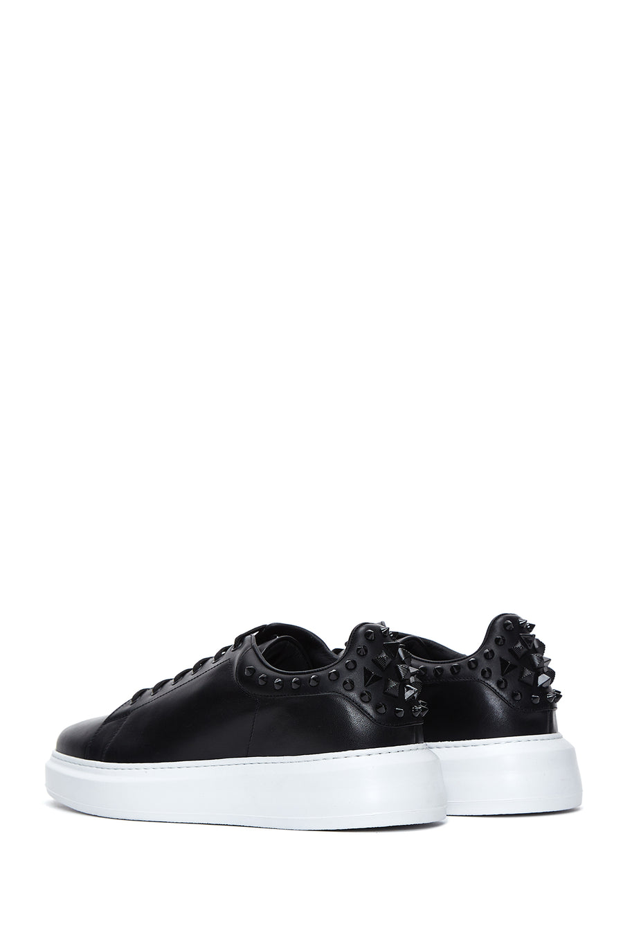 Men's Black Leather Studded Detailed Thick Soled Sneaker