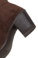 Woman Brown Zip Closure Chunky Heeled Suede Cowboy Boots | Derimod