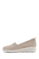Women's Beige Wedge Heel Suede Leather Comfort Loafer | Derimod