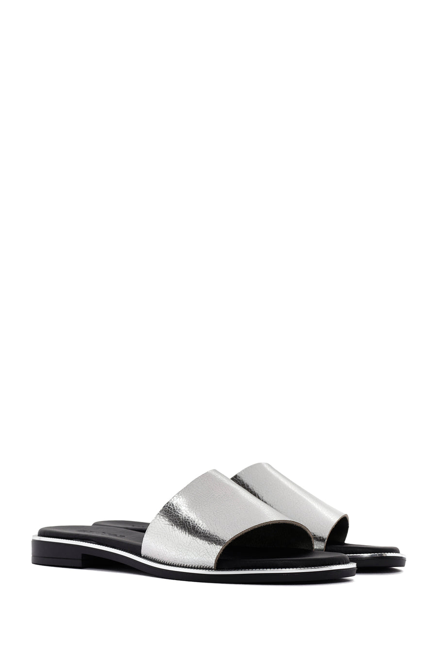 Women's Silver Metallic Leather Slippers