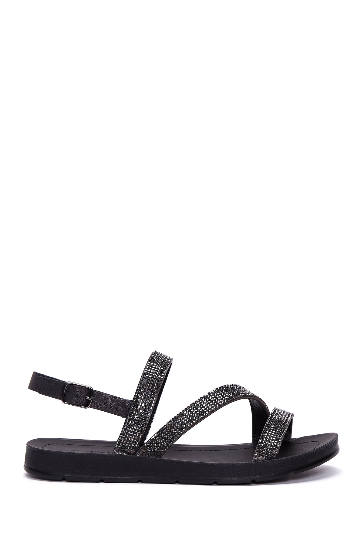 Women's Black Stone Flat Sandals 23SFE462614 | Derimod