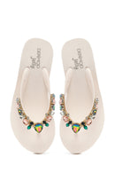 Women's White Toe Stoned Wedge Heel Jelly Slippers | Derimod