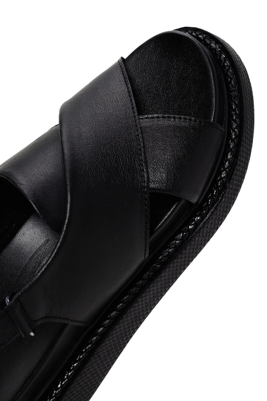 Women's Black Strappy Leather Comfort Sandals