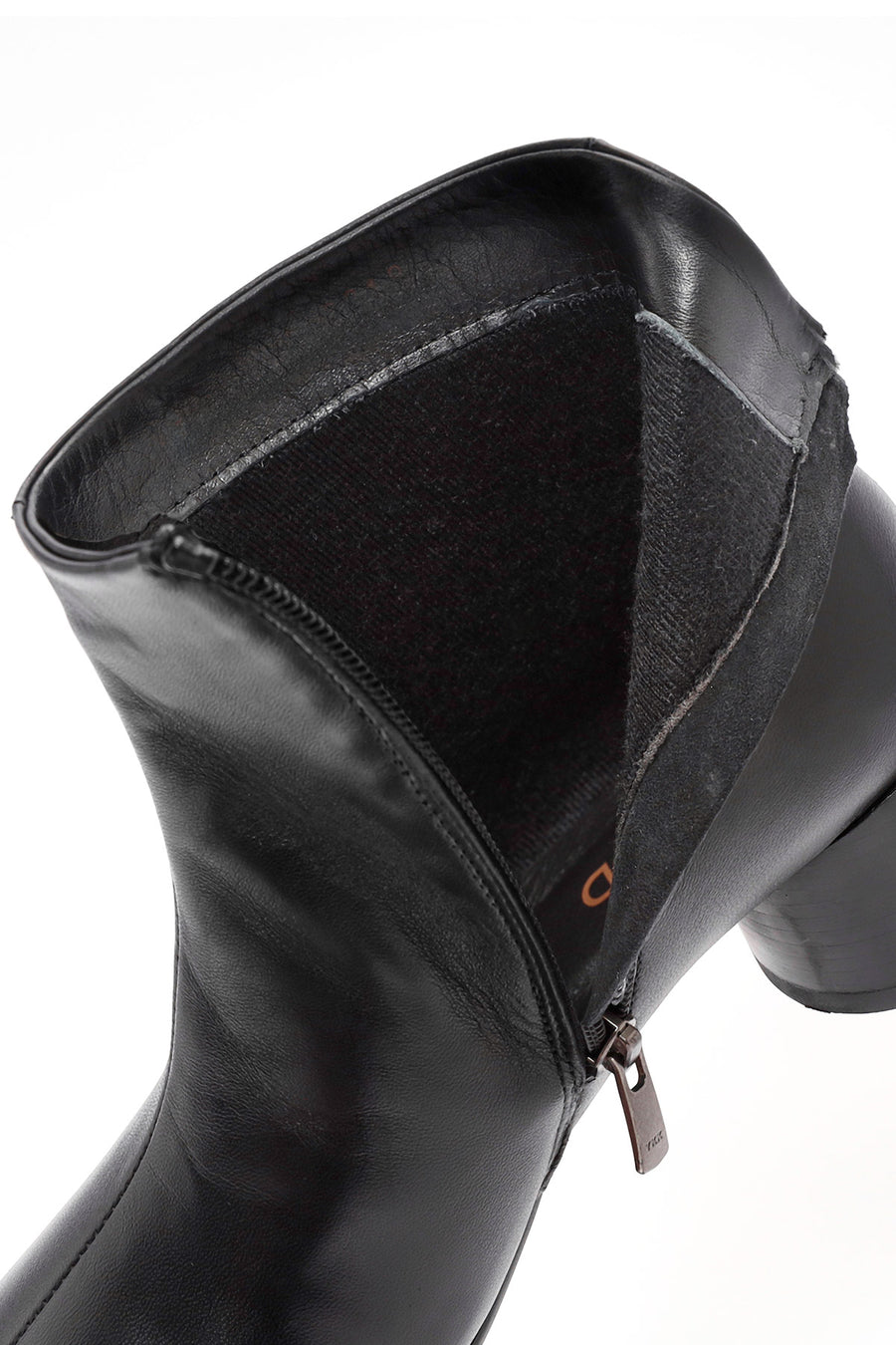 Women's Black Zippered Thick Heeled Leather Boots
