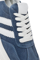 Women's Blue Lace-Up Chunky Sole Suede Leather Sneakers | Derimod