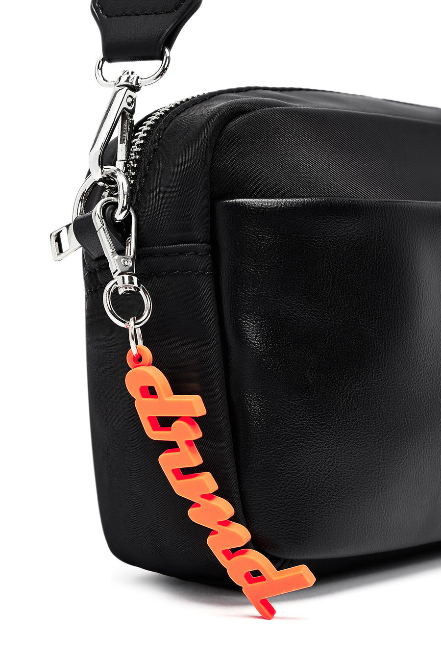 Women's Black Crossbody Bag with Accessory Detail