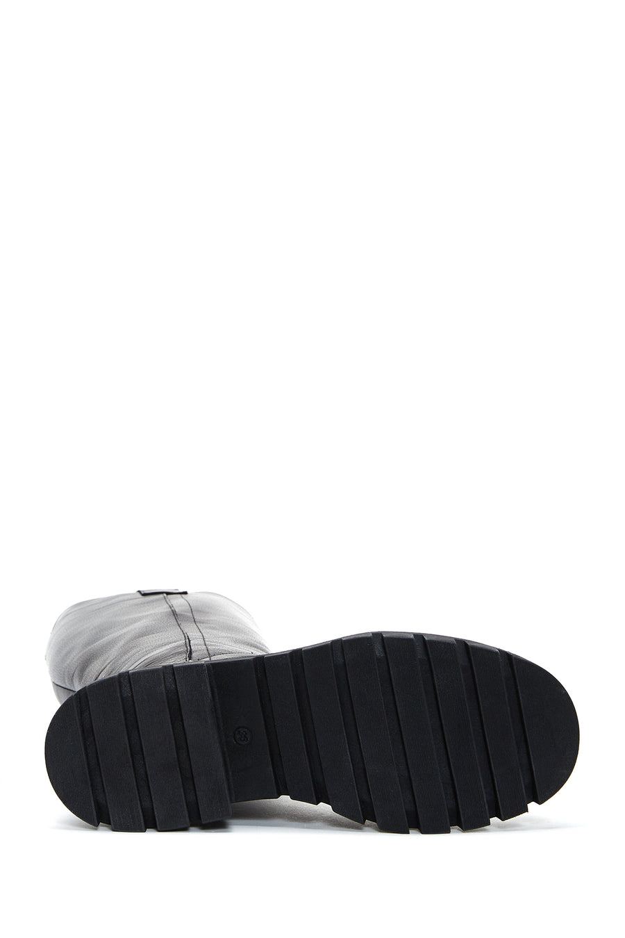 Women's Black Leather Zippered Thick Soled Boots