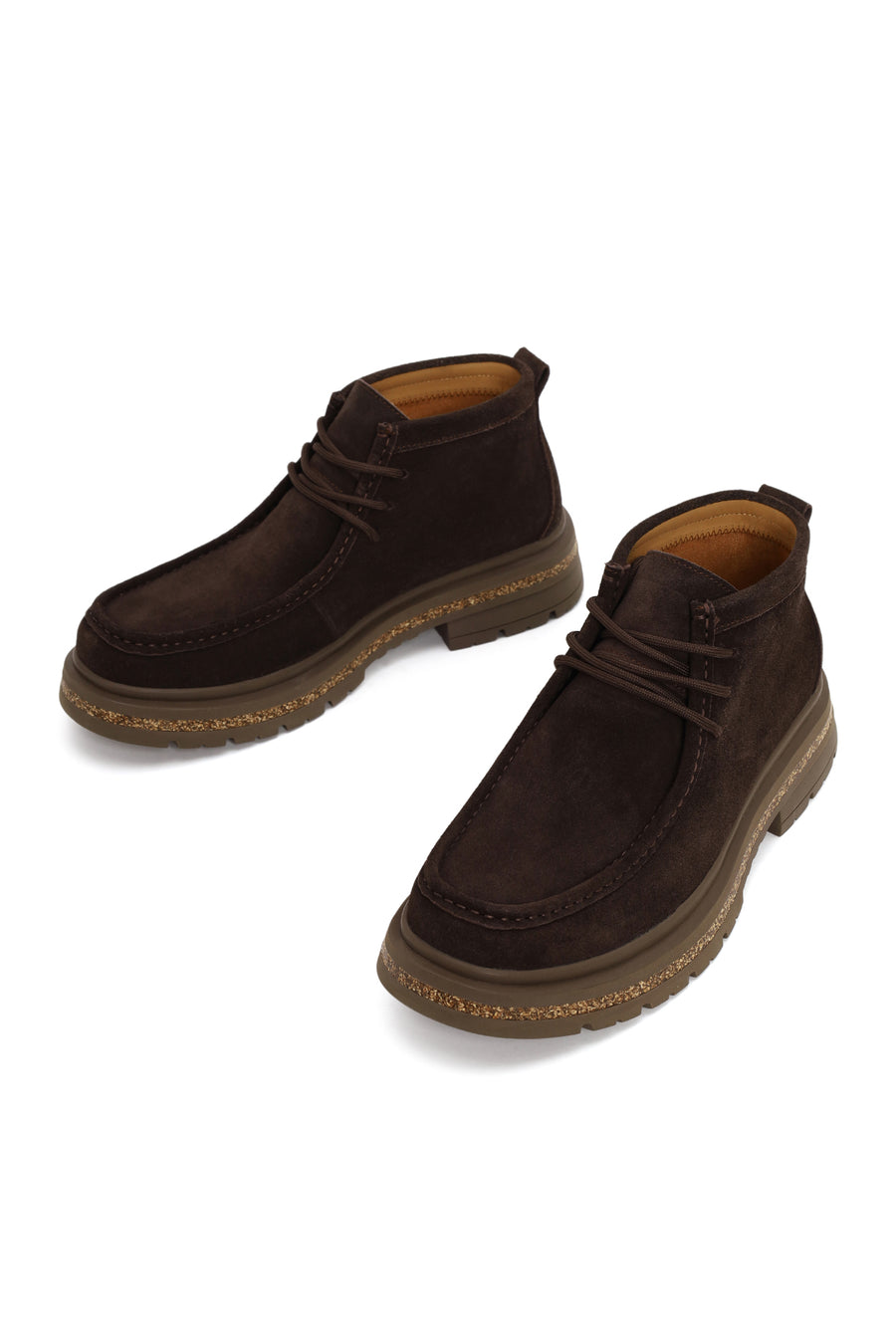 Male Brown Lace-up Thick-Soled Suede Casual Boots