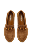 Woman Tan Beaded Suede Loafer | Derimod
