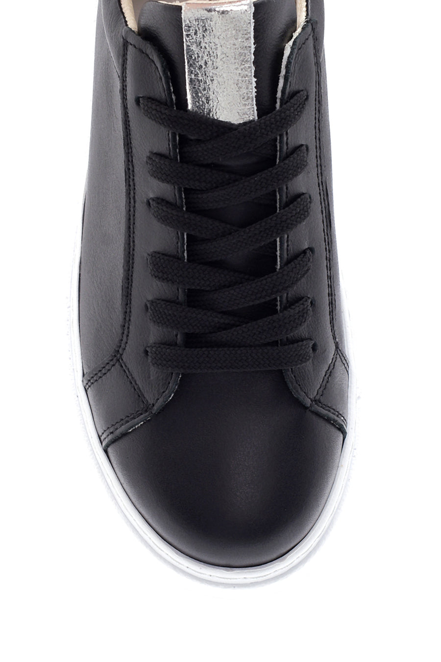 Women's Black Leather Thick Soled Sneaker