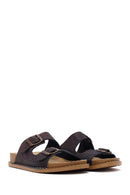 Woman Brown Patterned Glittery Leather Slipper | Derimod