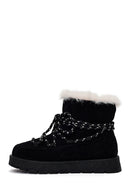 Woman Black Lace-Up Thick-Soled Suede Teddy Boots | Derimod