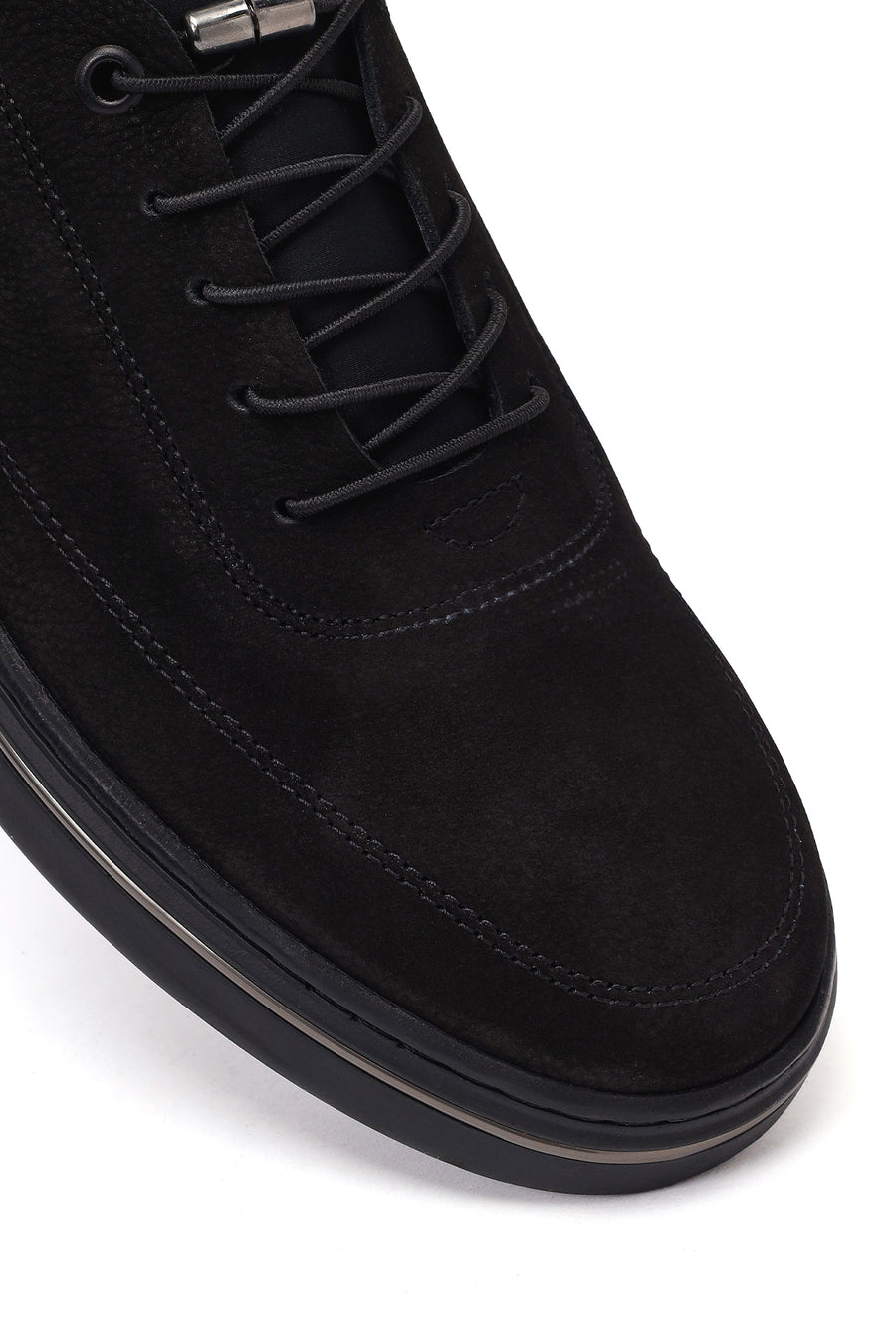Erkek Siyah Bağcıklı Nubuk Deri Casual Sneaker