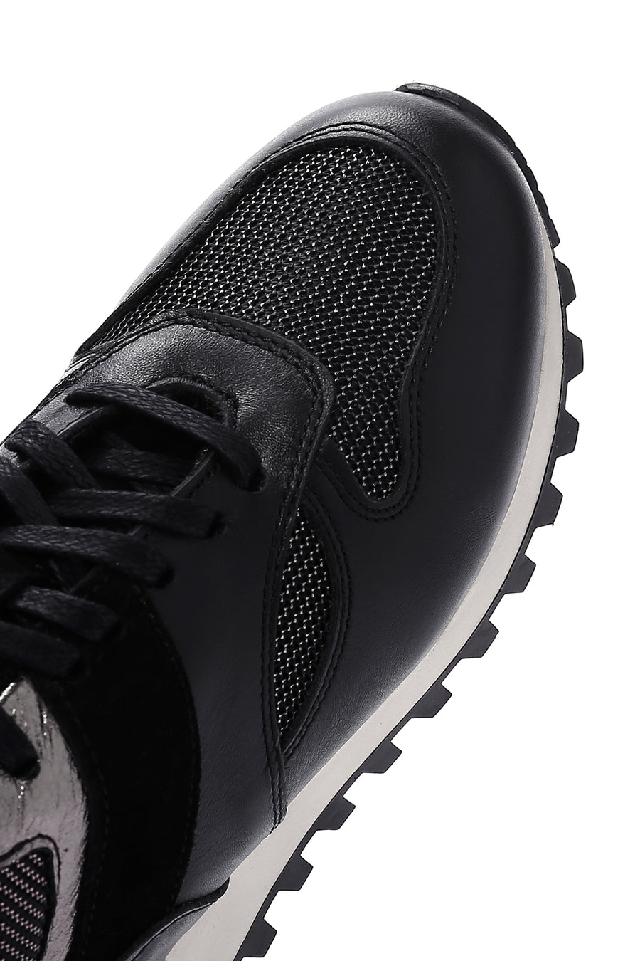 Women's Black Thick Soled Leather Sneaker
