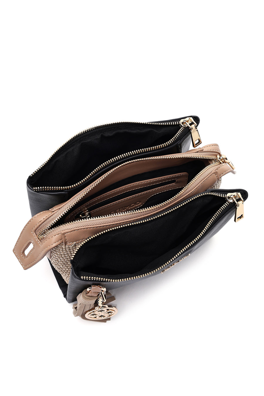 Women's Black Long Strap Crossbody Bag with Accessory Detail