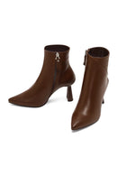 Woman Brown Zip Closure Thin High-Heel Leather Boots | Derimod