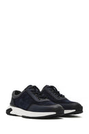 Men's Navy Blue Thick Sole Lace-Up Suede Leather Sneakers | Derimod