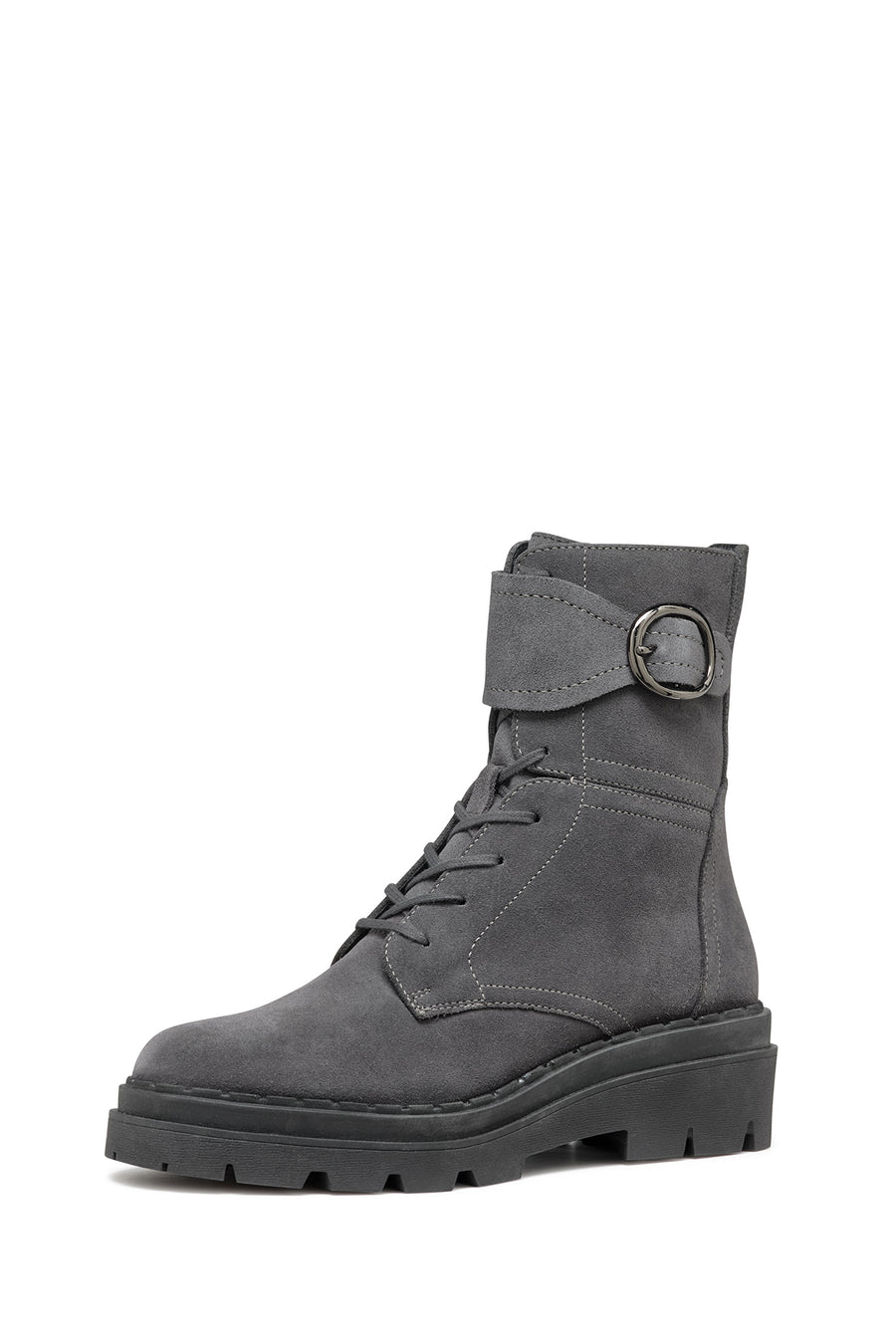 Geox Women's Gray Felleny Lace-Up Zipper Detailed Leather Combat Boots