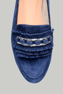 Navy Blue Buckle Women's Leather Shoes | Derimod