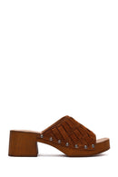 Woman Taba Short Thick-Heeled Suede Slipper | Derimod