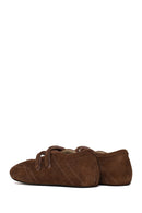 Woman Brown Double-Strap Suede Leather Ballet Flat | Derimod