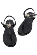 Women's Black Buckle Thong Leather Sandals | Derimod