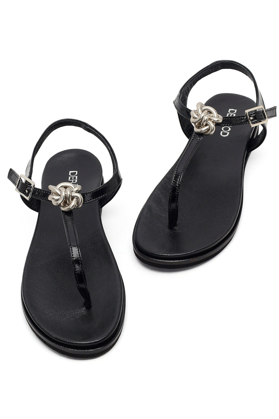 Women's Black Buckle Thong Leather Sandals