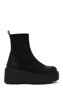 Woman Black Thick-Soled Fabric Boots | Derimod
