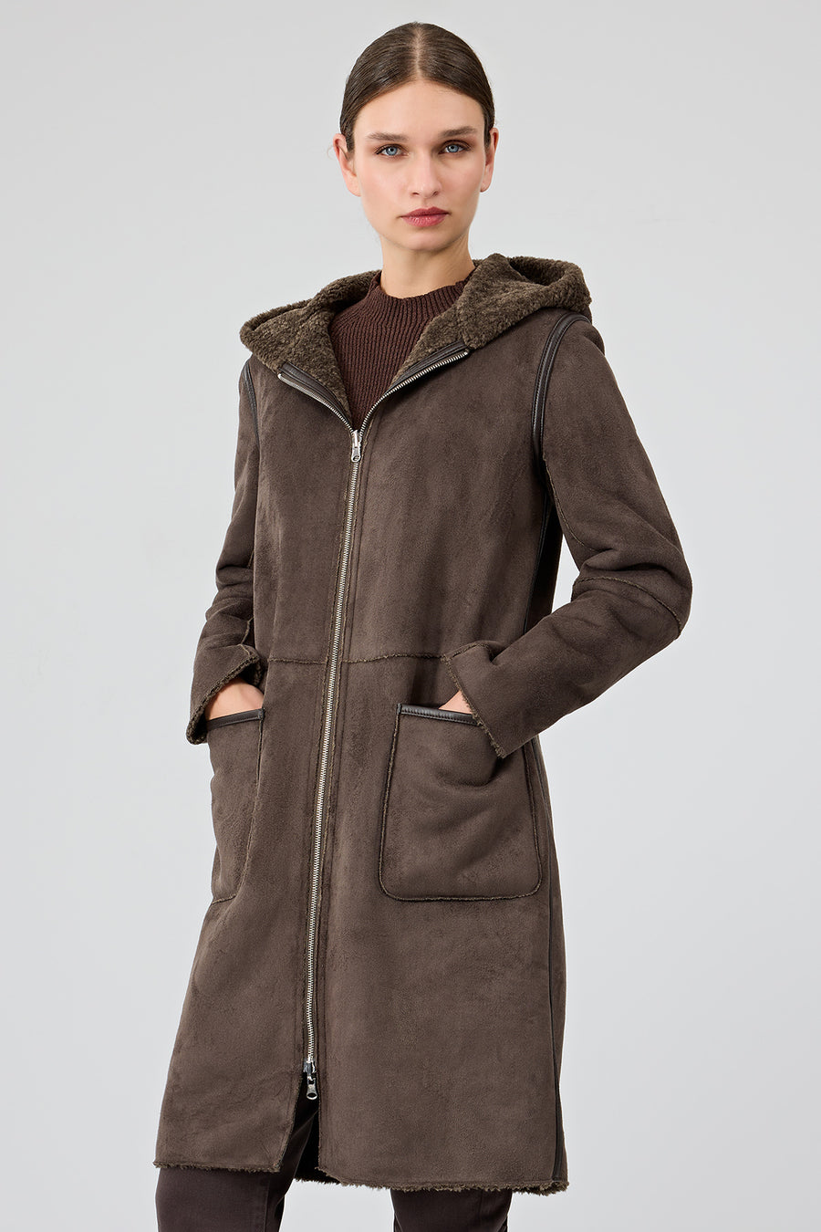 Fiorentini Women Brown Reversible Hooded Teddy Coat 25WGP53149F | Derimod